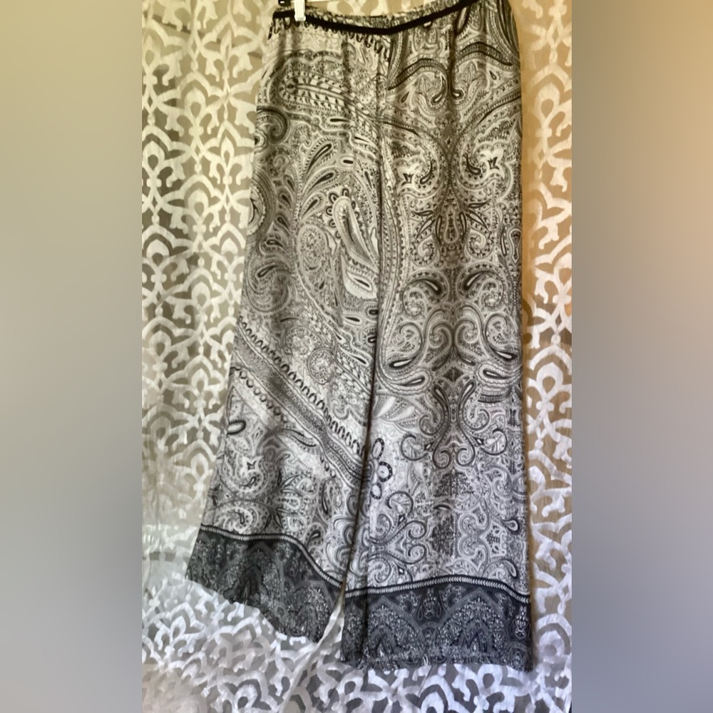 Twin Set Simona Barbieri Elegant Silky Paisley Pattern Wide Leg Palazzo Pants Sm